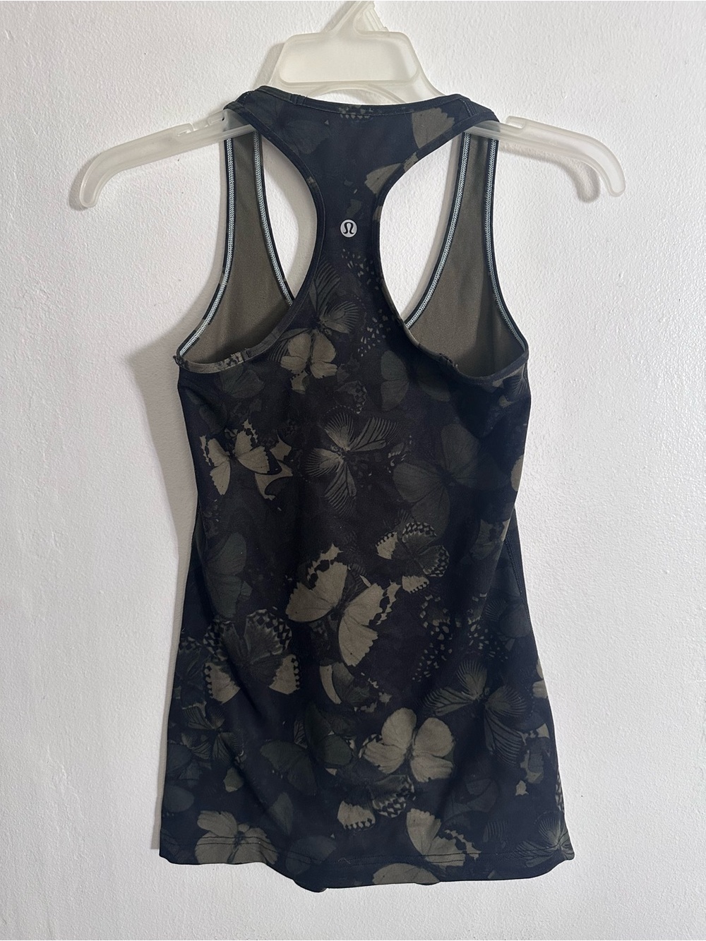Lululemon Butterfly Print Racerback Tank Top Olive Green Black Size 8